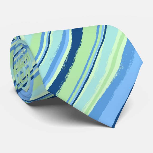Painterly Striped Seafoam Two-Sided Wedding Tie (Rolled)