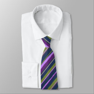 Painterly Striped Violet, Olive & Navy Two-Sided Tie