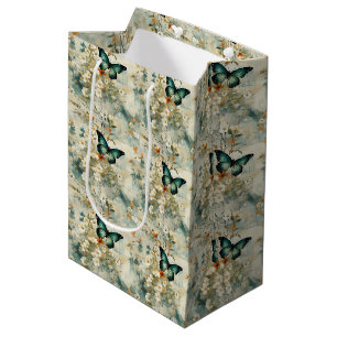 Painterly Teal Butterfly Floral Sage Terracotta Medium Gift Bag