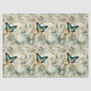Painterly Teal Butterfly Floral Sage Terracotta Tissue Paper