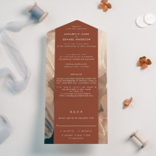Painterly teal terracotta abstract rsvp wedding al all in one invitation