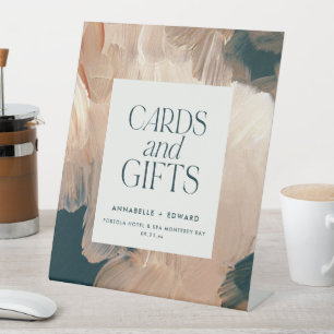 Painterly terracotta teal wedding cards and gifts  pedestal sign