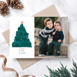 Painterly Tree Christmas Photo Card<br><div class="desc">The modern design features a painterly Christmas tree with artistic brush strokes. The backer includes a subtle pine pattern and textured green background.</div>