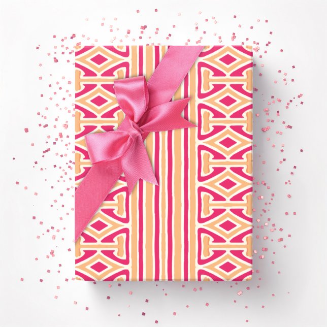Painterly Trellis Stripe in Pink and Orange Wrapping Paper (Creator Uploaded)