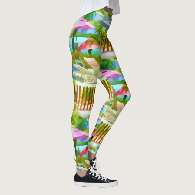 Painterly Tropical Bahama Islands Beach Pattern Leggings (Right)