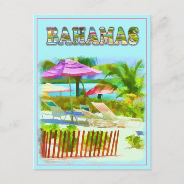 Painterly Tropical Bahama Islands Beach Scene Postcard (Front)