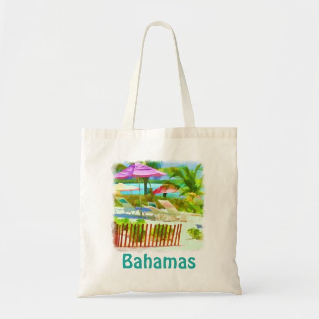 Painterly Tropical Bahama Islands Beach Scene Tote Bag (Front)