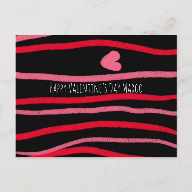 Painterly Valentines Stripes and Heart Black Postcard (Front)