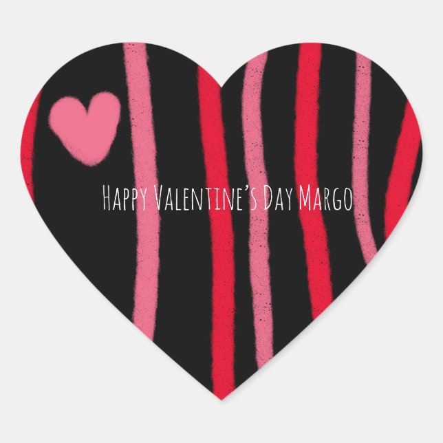 Painterly Valentines Stripes and Heart Black  Sticker (Front)