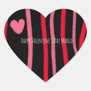 Painterly Valentines Stripes and Heart Black  Sticker