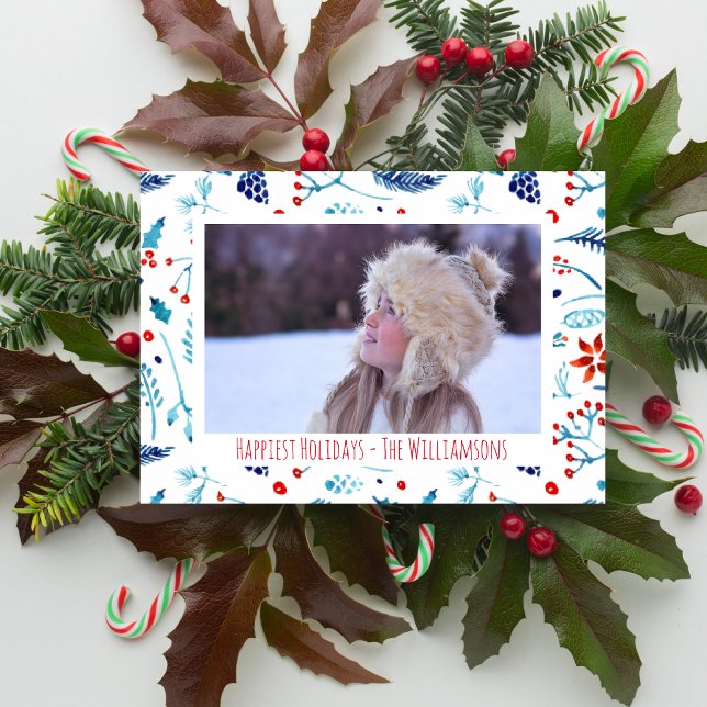 Painterly Watercolor Botanicals Holiday Photo (Creator Uploaded)