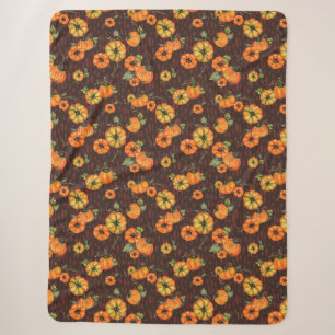 Painterly Watercolor Fall Pumpkins Orange/Black Sherpa Blanket