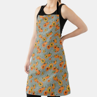 Painterly Watercolor Fall Pumpkins Orange/Greige Apron