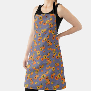 Painterly Watercolor Fall Pumpkins Orange/Purple Apron