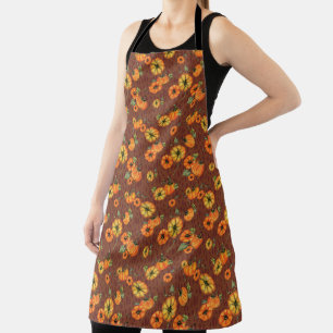 Painterly Watercolor Fall Pumpkins Orange/Rust Apron