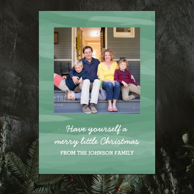 Painterly Watercolor Holiday Photo Card | Green (Green Painterly Watercolor Holiday Photo Card)