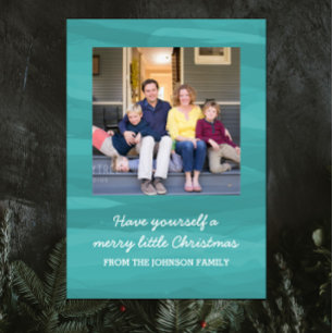 Painterly Watercolor Holiday Photo Card   Teal