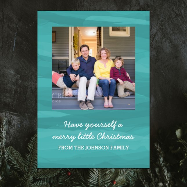 Painterly Watercolor Holiday Photo Card | Teal (Teal Painterly Watercolor Holiday Photo Card)