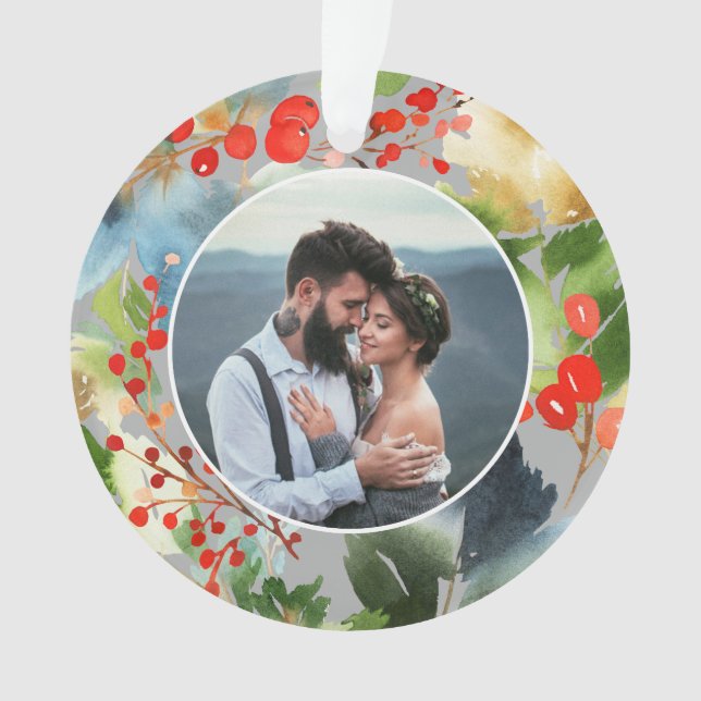 Painterly Watercolor | Holiday  Photo Ornament (Front)