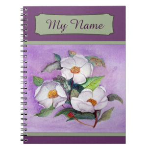 Painterly White Southern Magnolias on Lavender Notebook