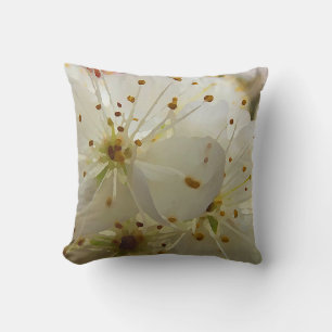 Painterly Wild Plum Blossoms Botanical Art Cushion