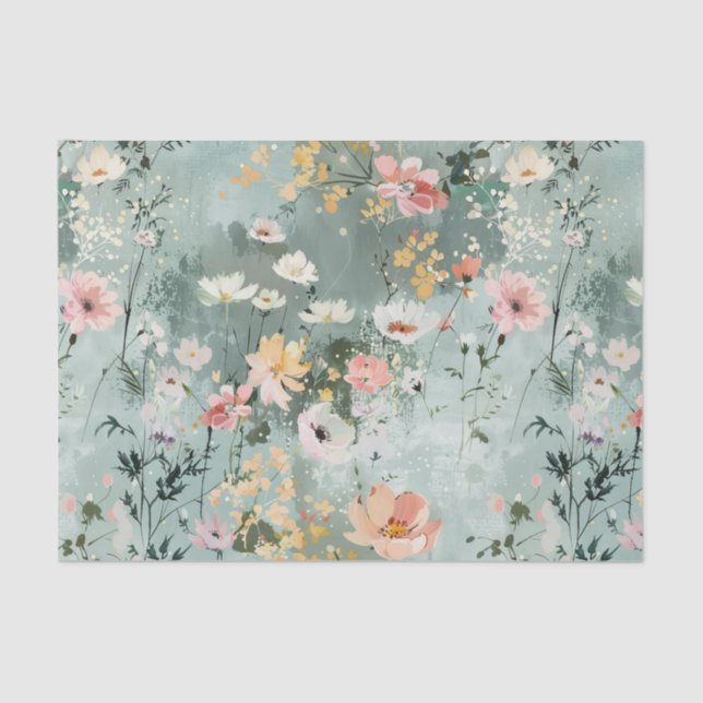 Painterly Wildflowers Pattern in Soft Shades Tissue Paper (Front)