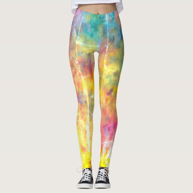 [Painter's Cloth]  Distressed Rainbow Tie-Dye Leggings (Front)