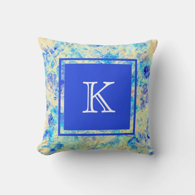 Painter's Cloth with Flower Blossoms & Initial Cushion (Front)