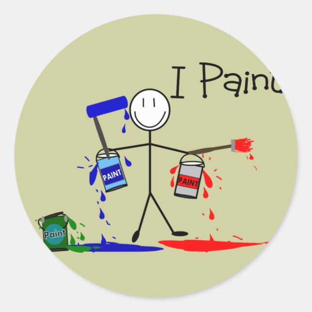 Painters Gifts  "I Paint" Stick People Design Classic Round Sticker (Front)