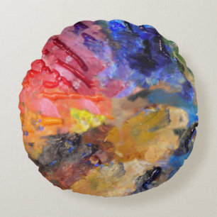 Painter's Palette Colourful Paint  Round Cushion
