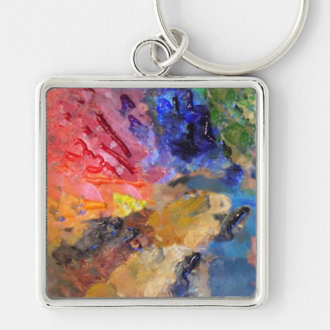 Painter's Palette of Colourful Paints Key Ring (Front)