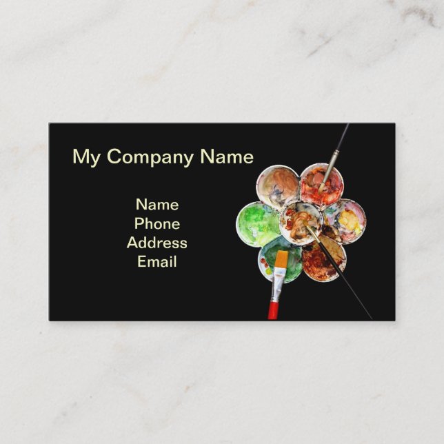 Painter's palette with multiple colours and business card (Front)