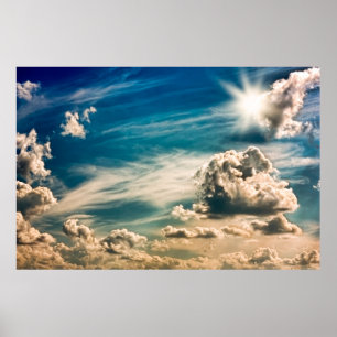 Paintery sky. Beautiful dramatic sky with clouds a Poster
