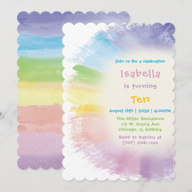 Painting 10th Girl Birthday Invitation (Front/Back)