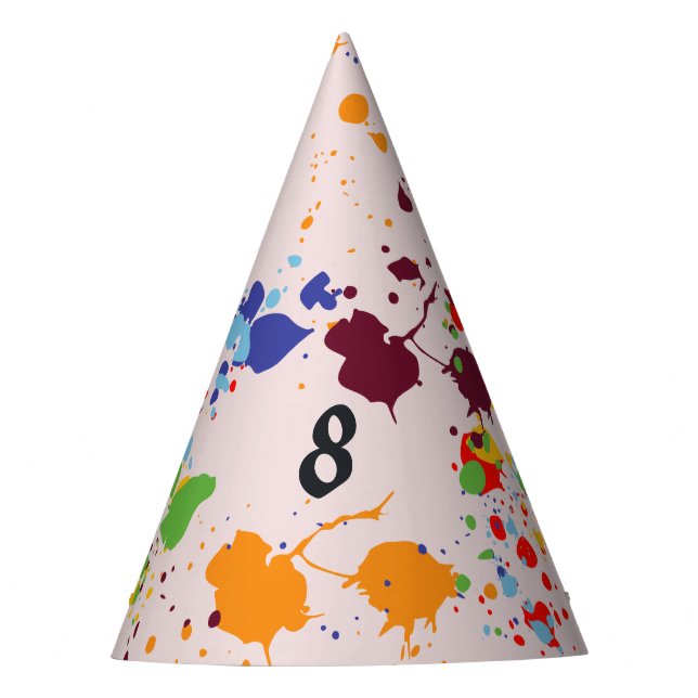 Painting 8th Birthday Party Colourful Splashes Party Hat (Front)