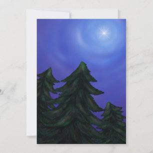 painting art christmas star shining fir forest invitation