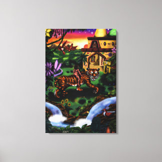 painting art man riding tiger jungle temple canvas print