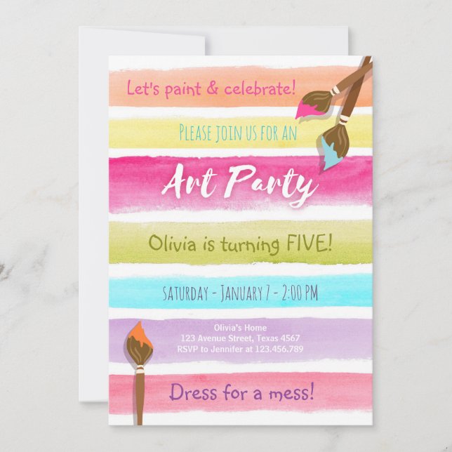 Painting Art Party birthday invitation Rainbow (Front)