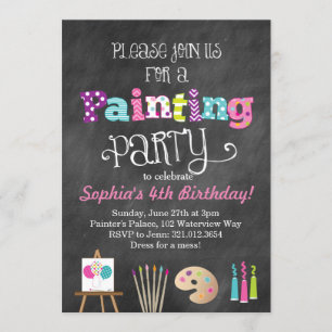 Painting Art Party Chalkboard Style Invitation