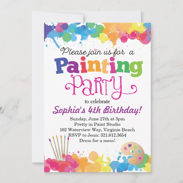 Painting Art Party Colourful Splatters Invitation (Front)