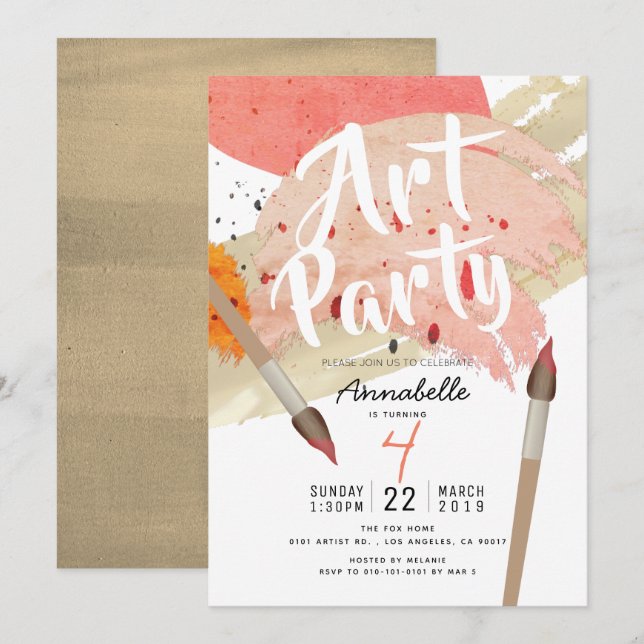 Painting Art Party Modern Chic GIrl Birthday Invitation (Front/Back)