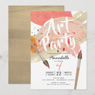 Painting Art Party Modern Chic GIrl Birthday Invitation