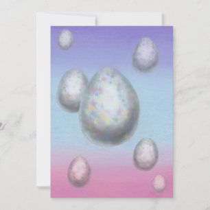 painting art seven easter eggs floating in the air holiday card