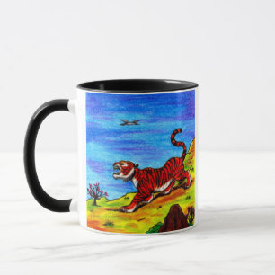 painting art tiger and flying bird artwork fantasy mug