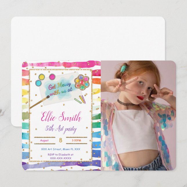 Painting Birthday Photo Invitation  (Front/Back)