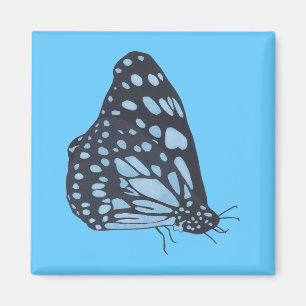 Painting Black Butterfly Blue Spots Magnets