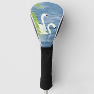 Painting Blue and Green pair of Swans on the lake Golf Head Cover