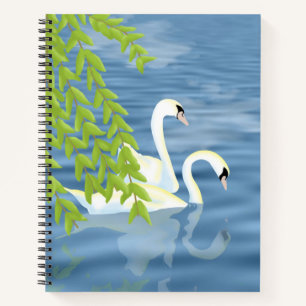 Painting Blue and Green pair of Swans on the lake Notebook
