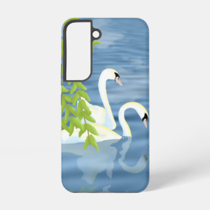 Painting Blue and Green pair of Swans on the lake Samsung Galaxy Case
