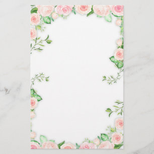 Painting Border of Sweet Pink Roses Stationery